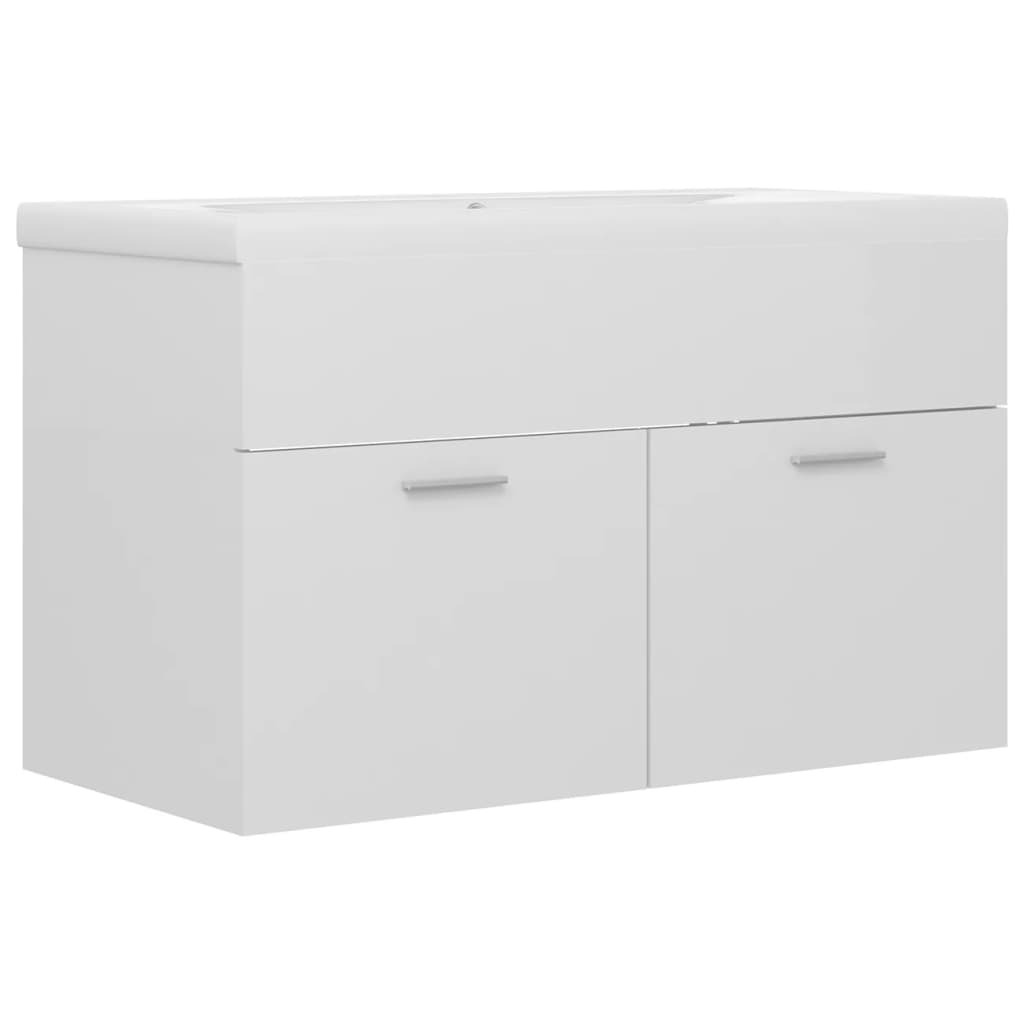 vidaXL Sink Cabinet with Built-in Basin High Gloss White Engineered Wood