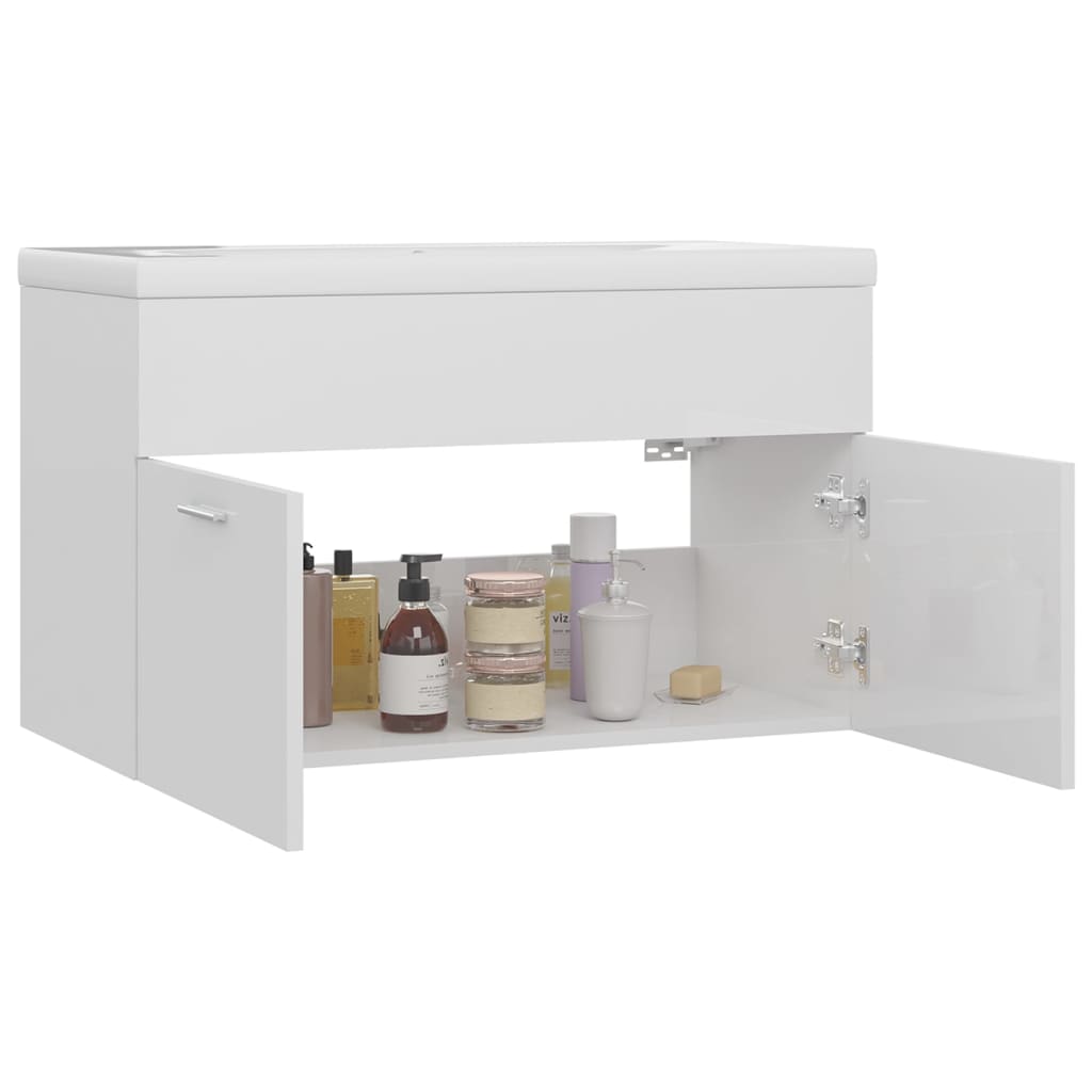 vidaXL Sink Cabinet with Built-in Basin High Gloss White Engineered Wood