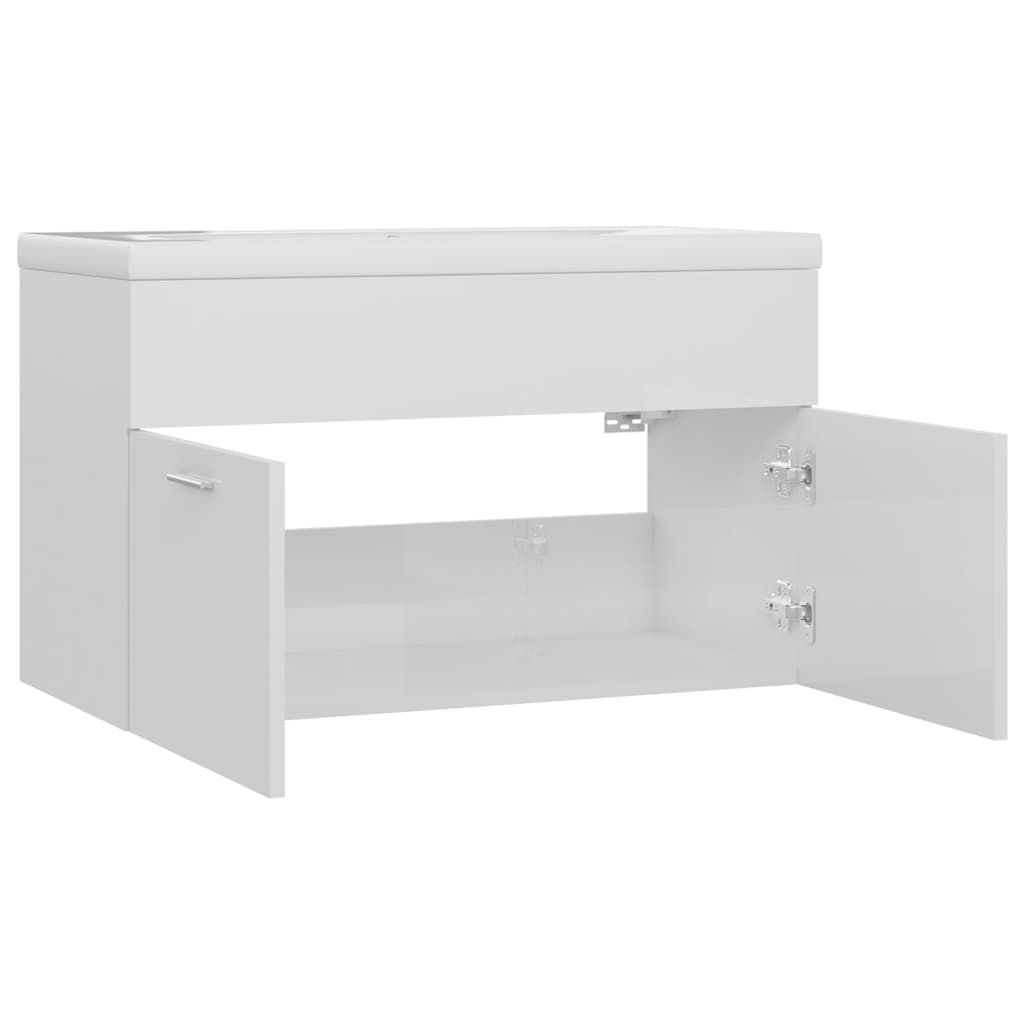 vidaXL Sink Cabinet with Built-in Basin High Gloss White Engineered Wood