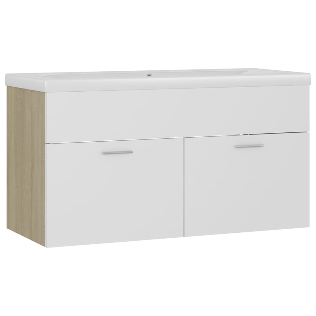 vidaXL Sink Cabinet with Built-in Basin White and Sonoma Oak Engineered Wood