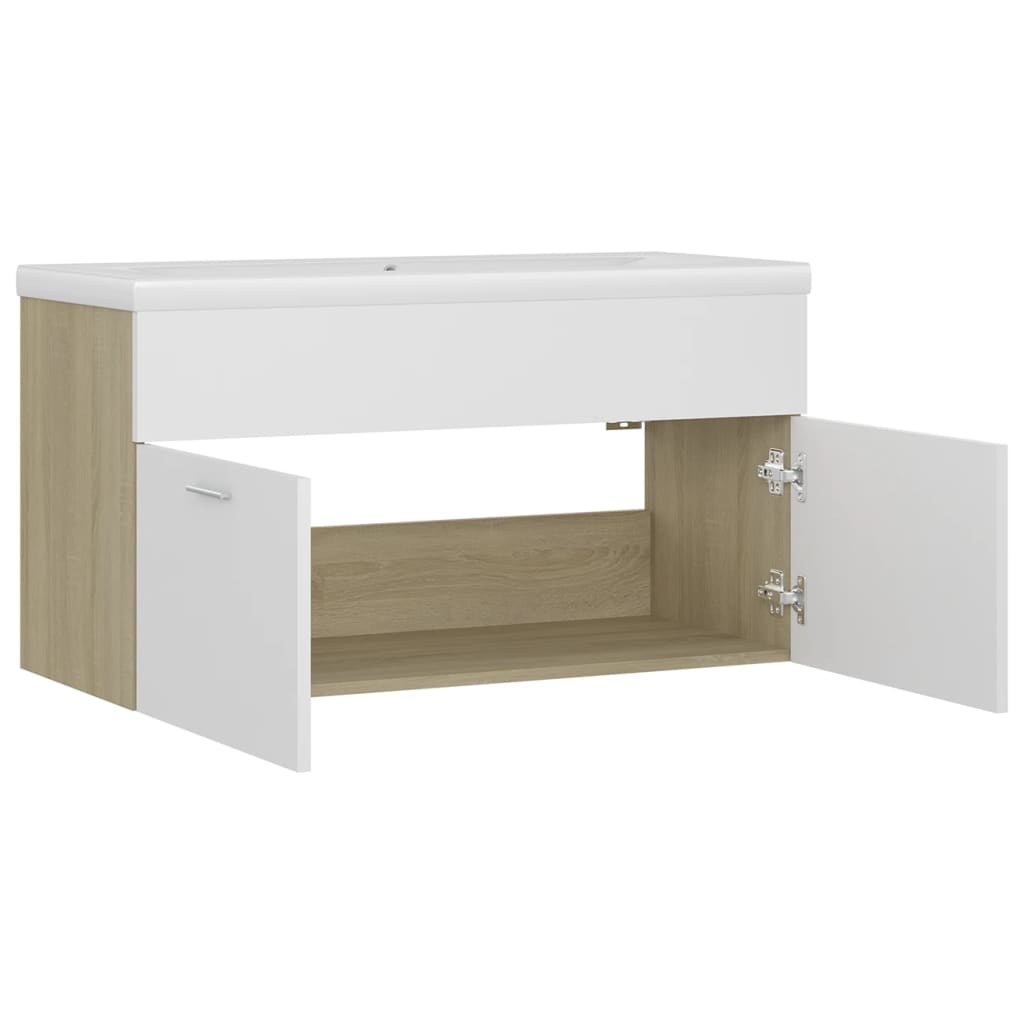 vidaXL Sink Cabinet with Built-in Basin White and Sonoma Oak Engineered Wood