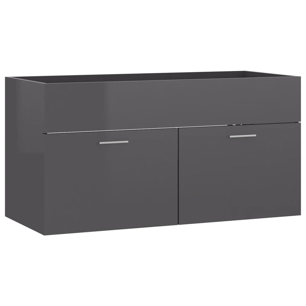 vidaXL Sink Cabinet with Built-in Basin High Gloss Grey Engineered Wood