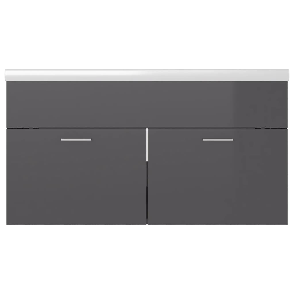 vidaXL Sink Cabinet with Built-in Basin High Gloss Grey Engineered Wood