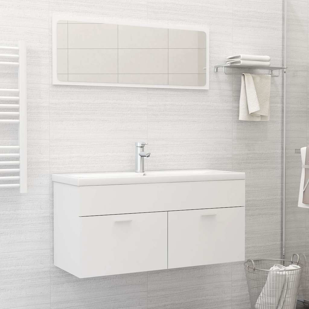 Sink Cabinet with Built-in Basin White Engineered Wood