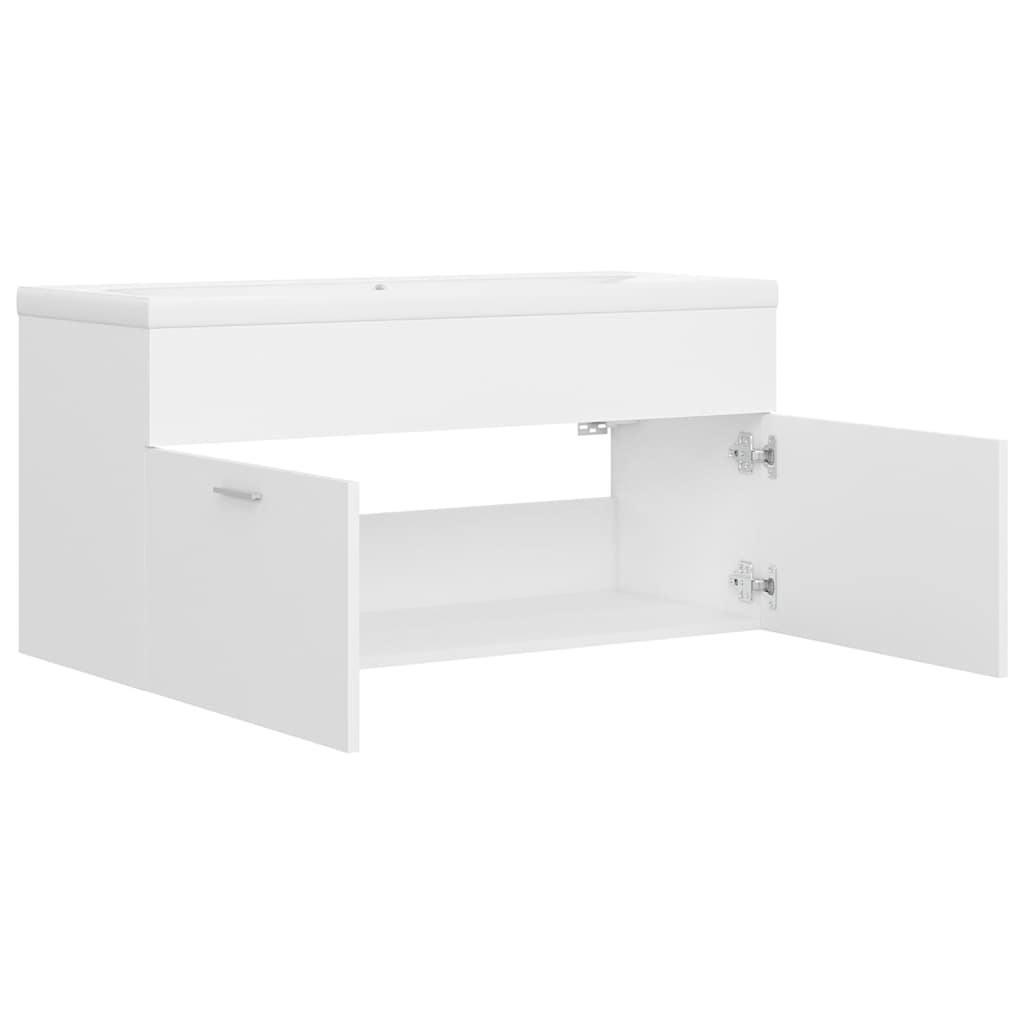 Sink Cabinet with Built-in Basin White Engineered Wood