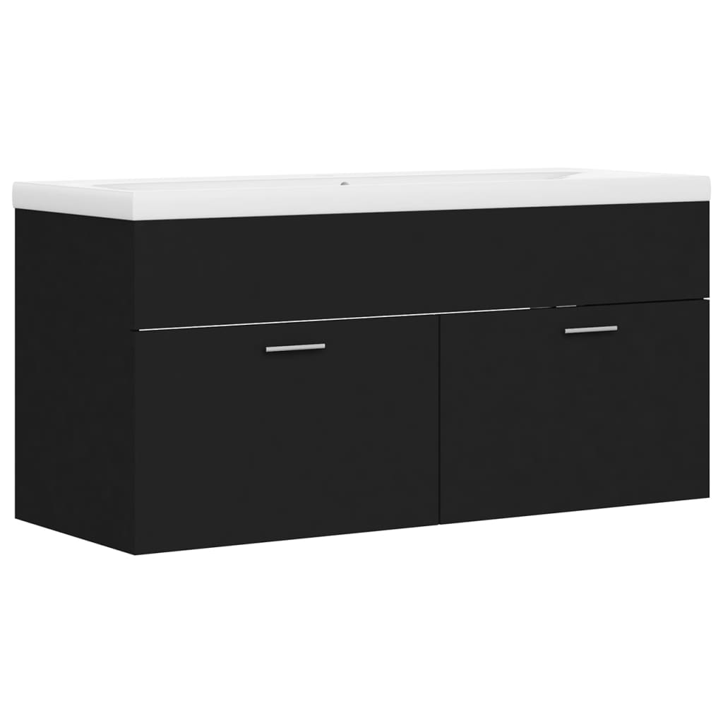 vidaXL Sink Cabinet with Built-in Basin Black Engineered Wood