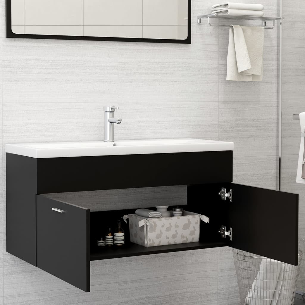 vidaXL Sink Cabinet with Built-in Basin Black Engineered Wood