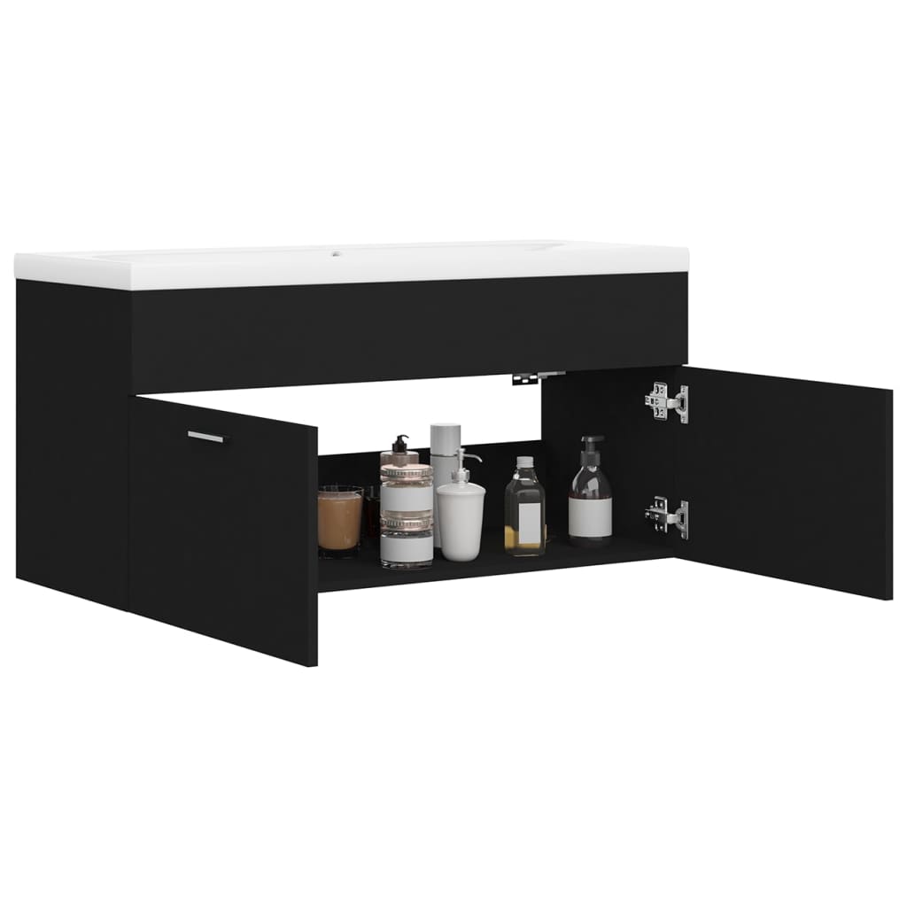 vidaXL Sink Cabinet with Built-in Basin Black Engineered Wood