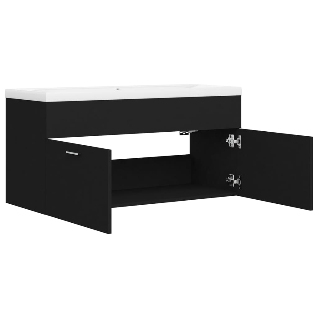 vidaXL Sink Cabinet with Built-in Basin Black Engineered Wood