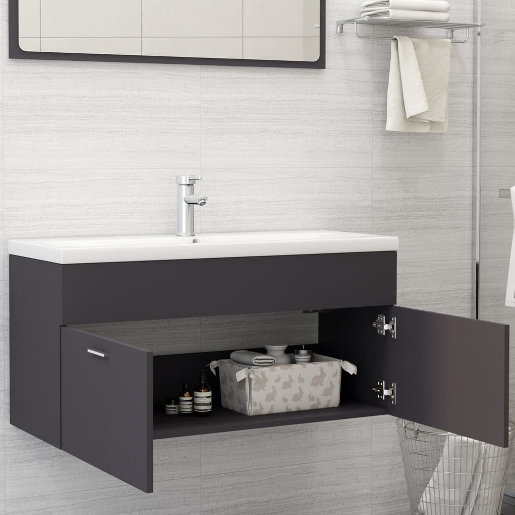 vidaXL Sink Cabinet with Built-in Basin Grey Engineered Wood