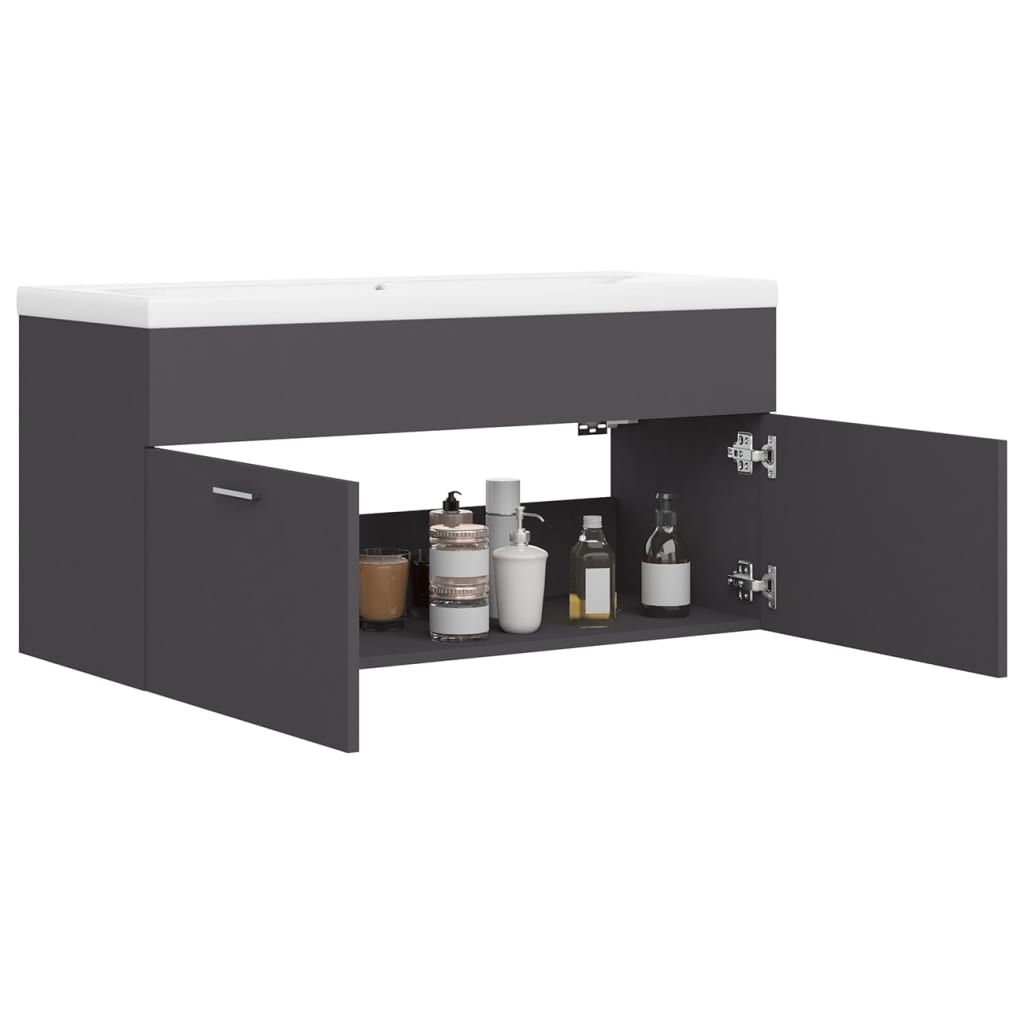 vidaXL Sink Cabinet with Built-in Basin Grey Engineered Wood