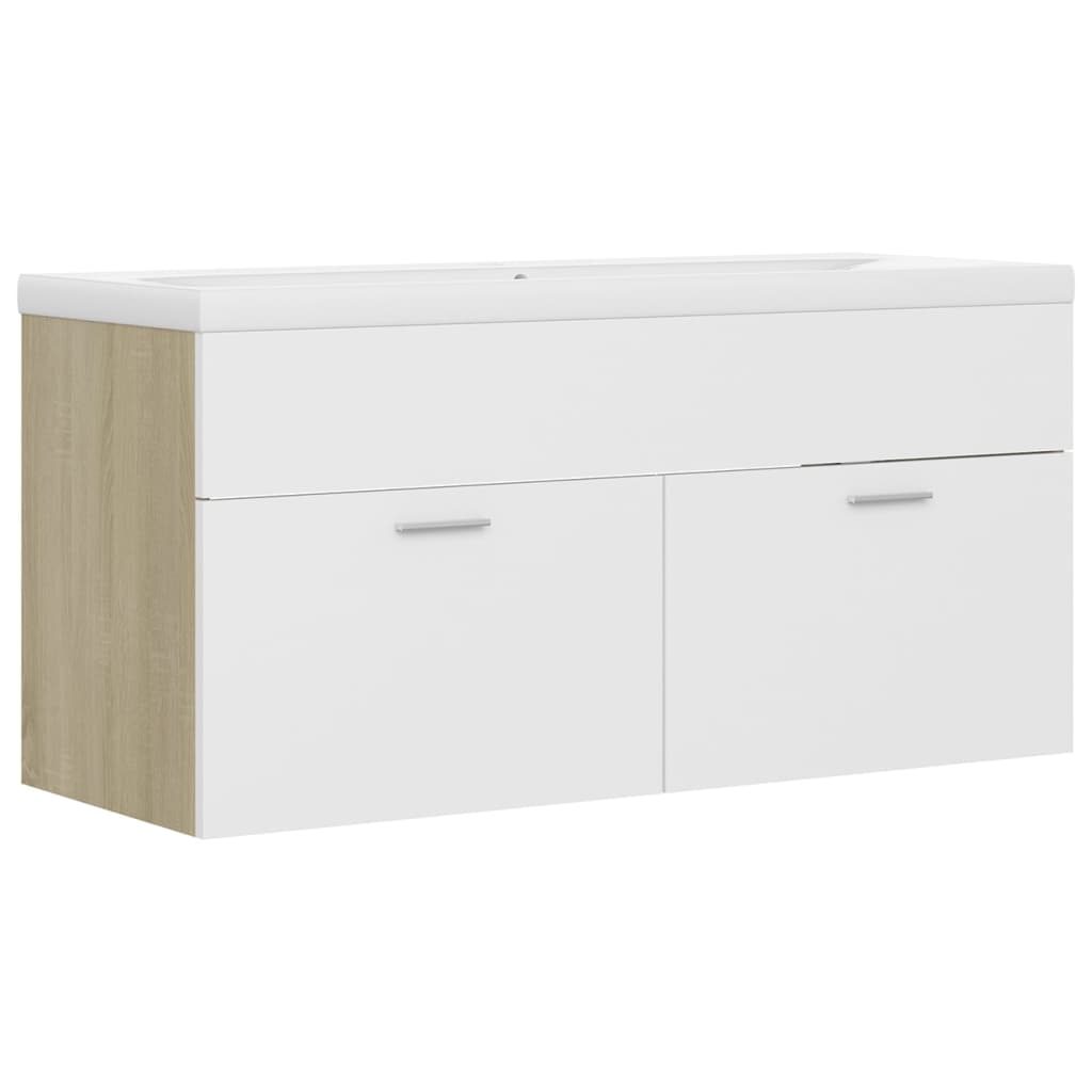 vidaXL Sink Cabinet with Built-in Basin White and Sonoma Oak Engineered Wood