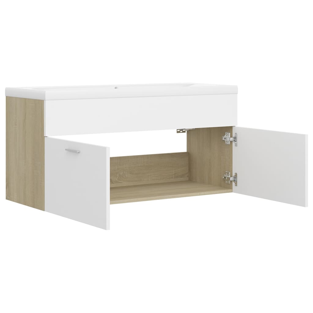 vidaXL Sink Cabinet with Built-in Basin White and Sonoma Oak Engineered Wood