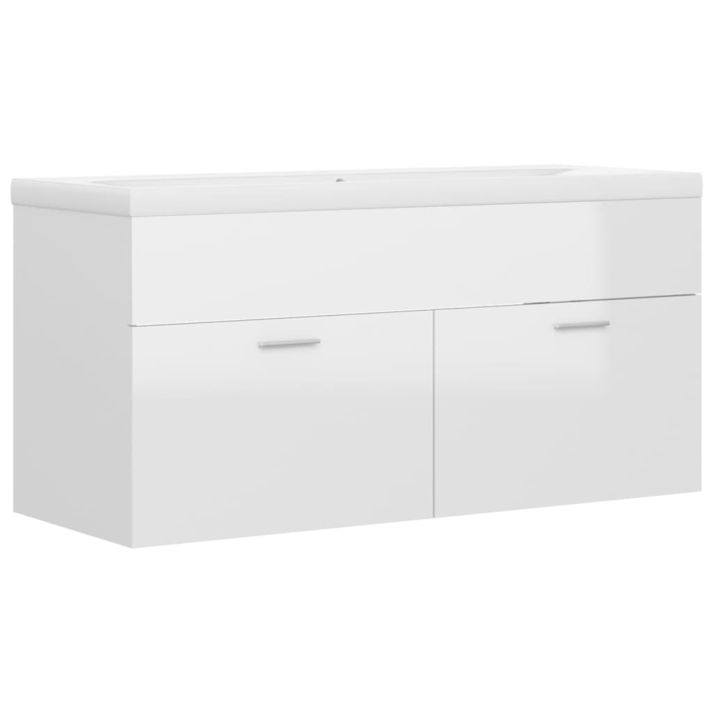 vidaXL Sink Cabinet with Built-in Basin High Gloss White Engineered Wood