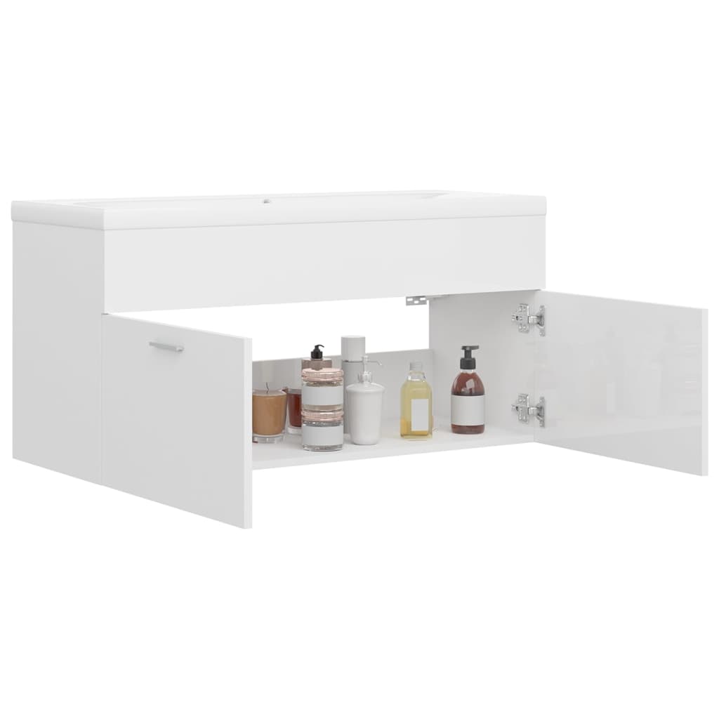 vidaXL Sink Cabinet with Built-in Basin High Gloss White Engineered Wood