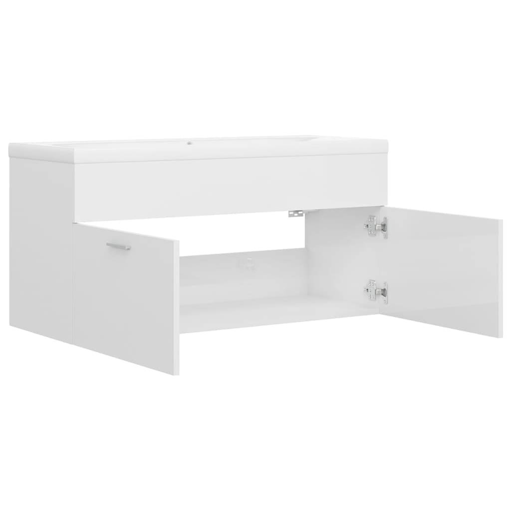 vidaXL Sink Cabinet with Built-in Basin High Gloss White Engineered Wood