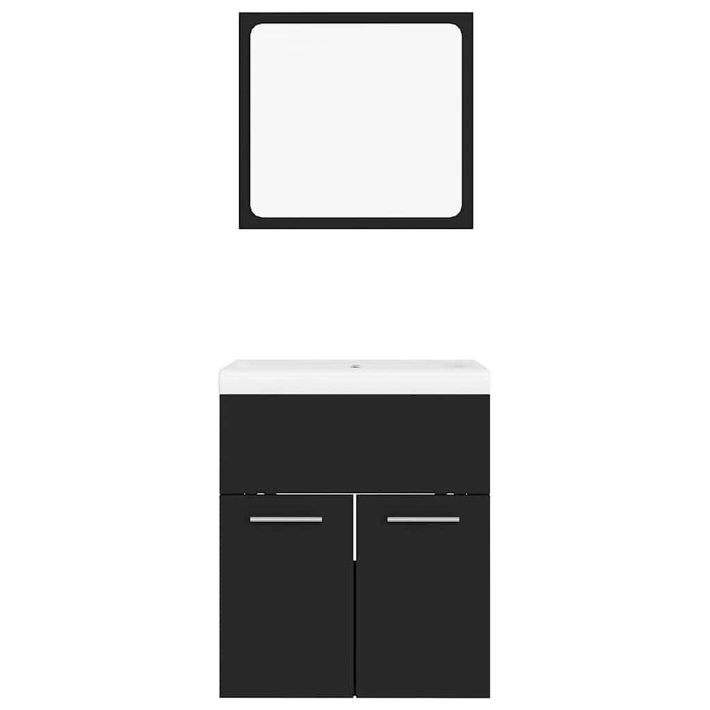 Bathroom Furniture Set Black Engineered Wood