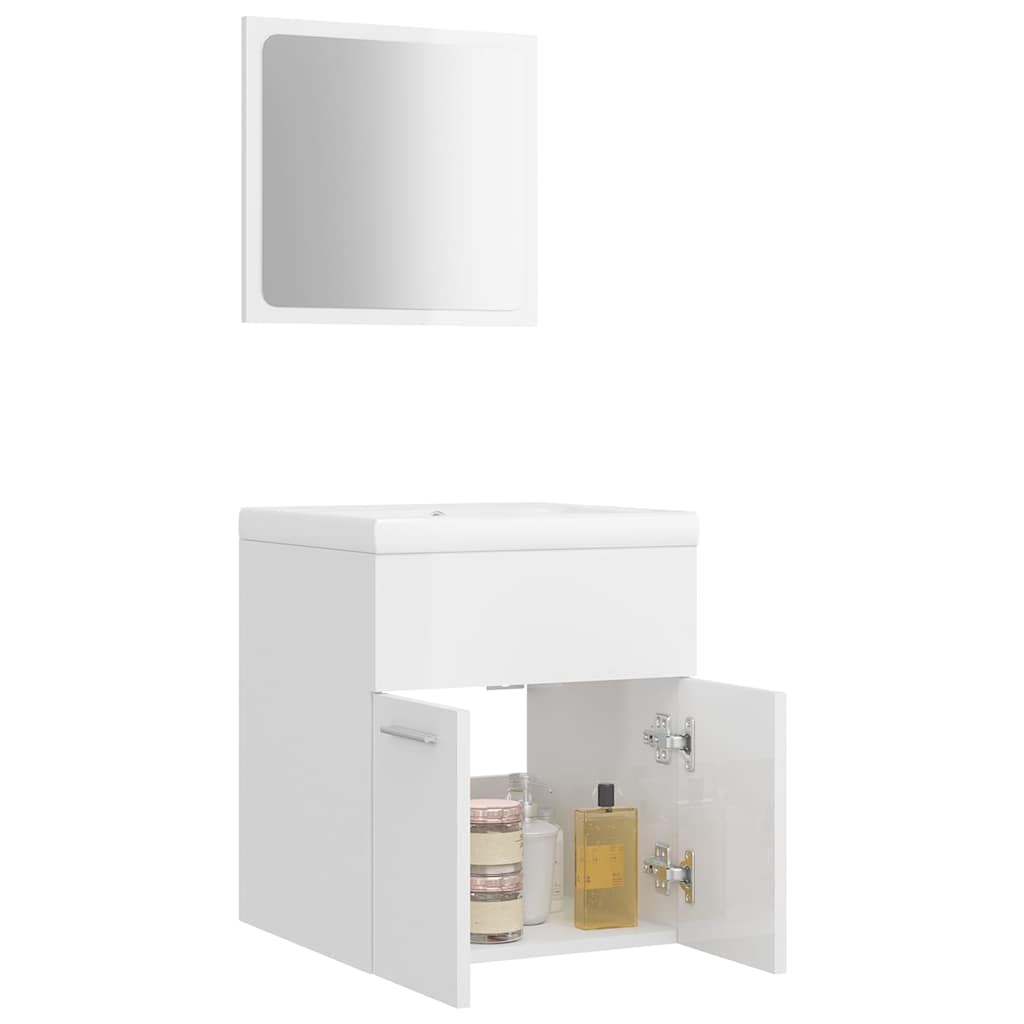 Bathroom Furniture Set High Gloss White Engineered Wood