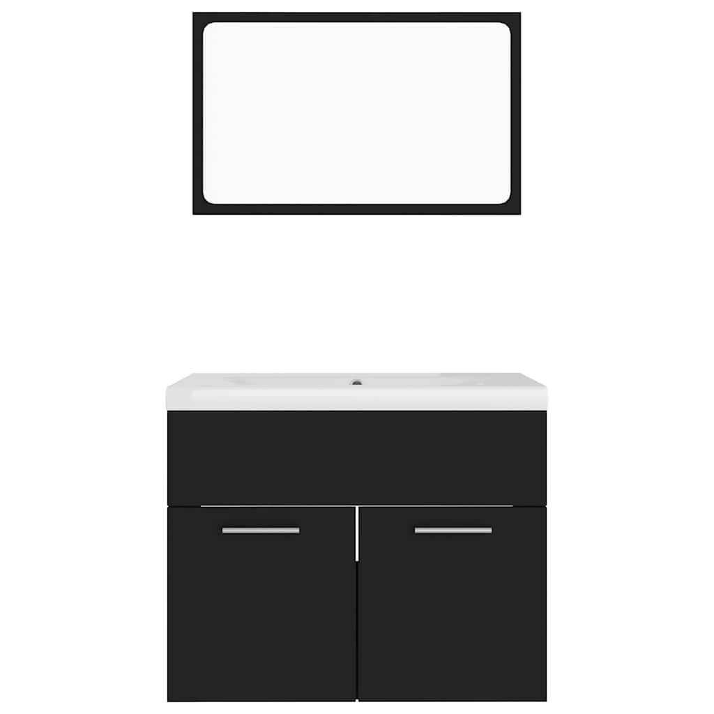 Bathroom Furniture Set Black Engineered Wood
