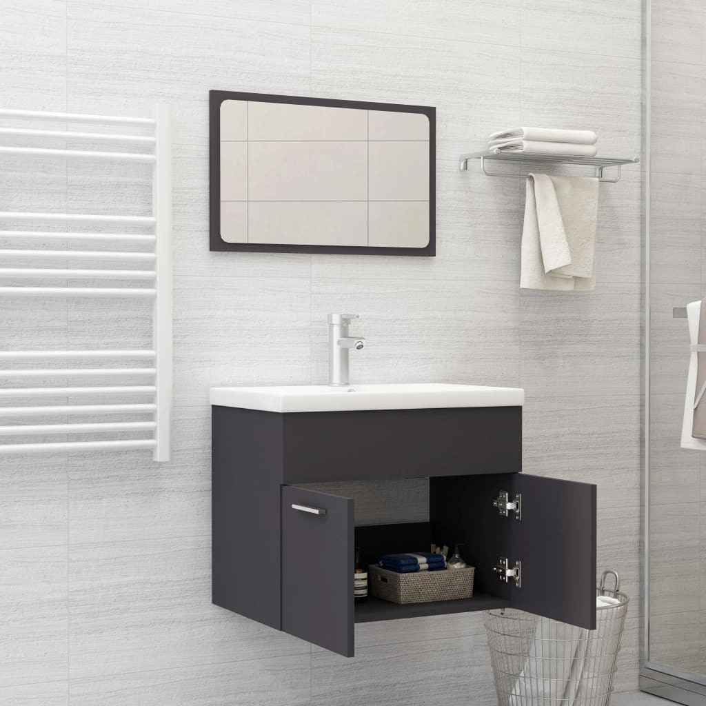 vidaXL Bathroom Furniture Set Grey Engineered Wood