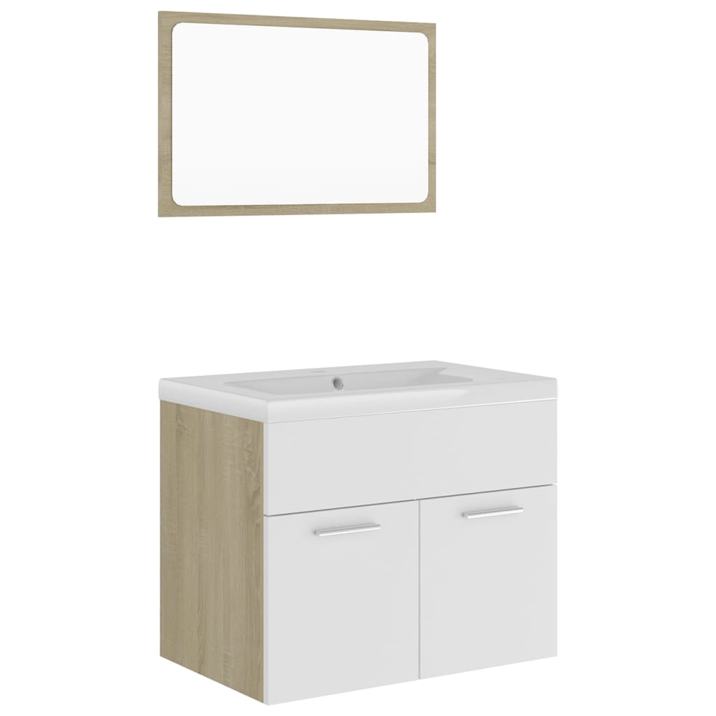 vidaXL Bathroom Furniture Set White and Sonoma Oak Engineered Wood