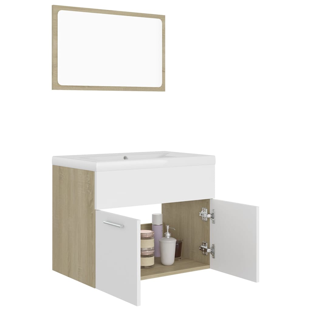 vidaXL Bathroom Furniture Set White and Sonoma Oak Engineered Wood