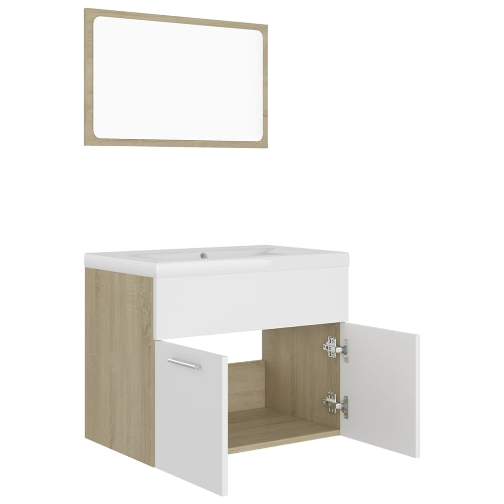 vidaXL Bathroom Furniture Set White and Sonoma Oak Engineered Wood