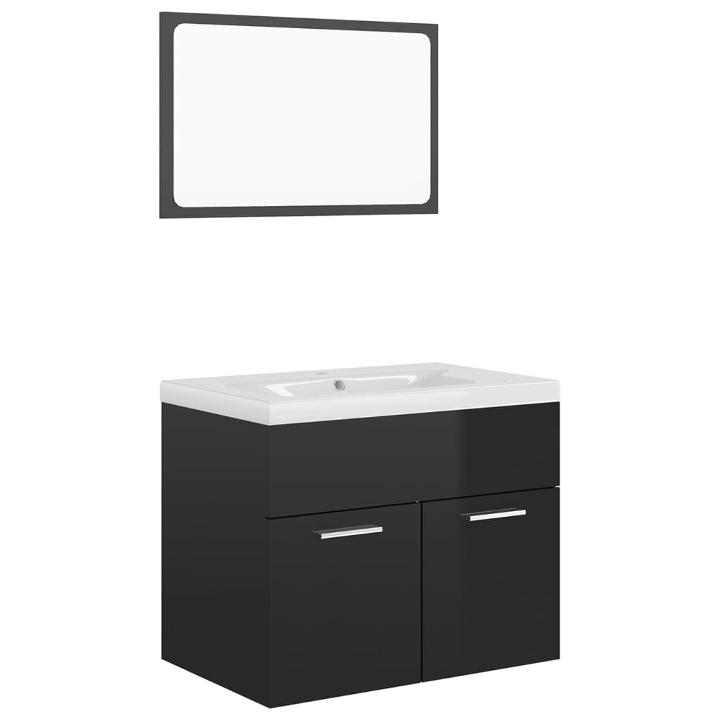 vidaXL Bathroom Furniture Set High Gloss Black Engineered Wood