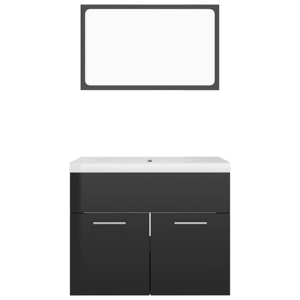 vidaXL Bathroom Furniture Set High Gloss Black Engineered Wood