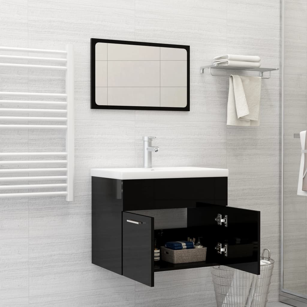 vidaXL Bathroom Furniture Set High Gloss Black Engineered Wood