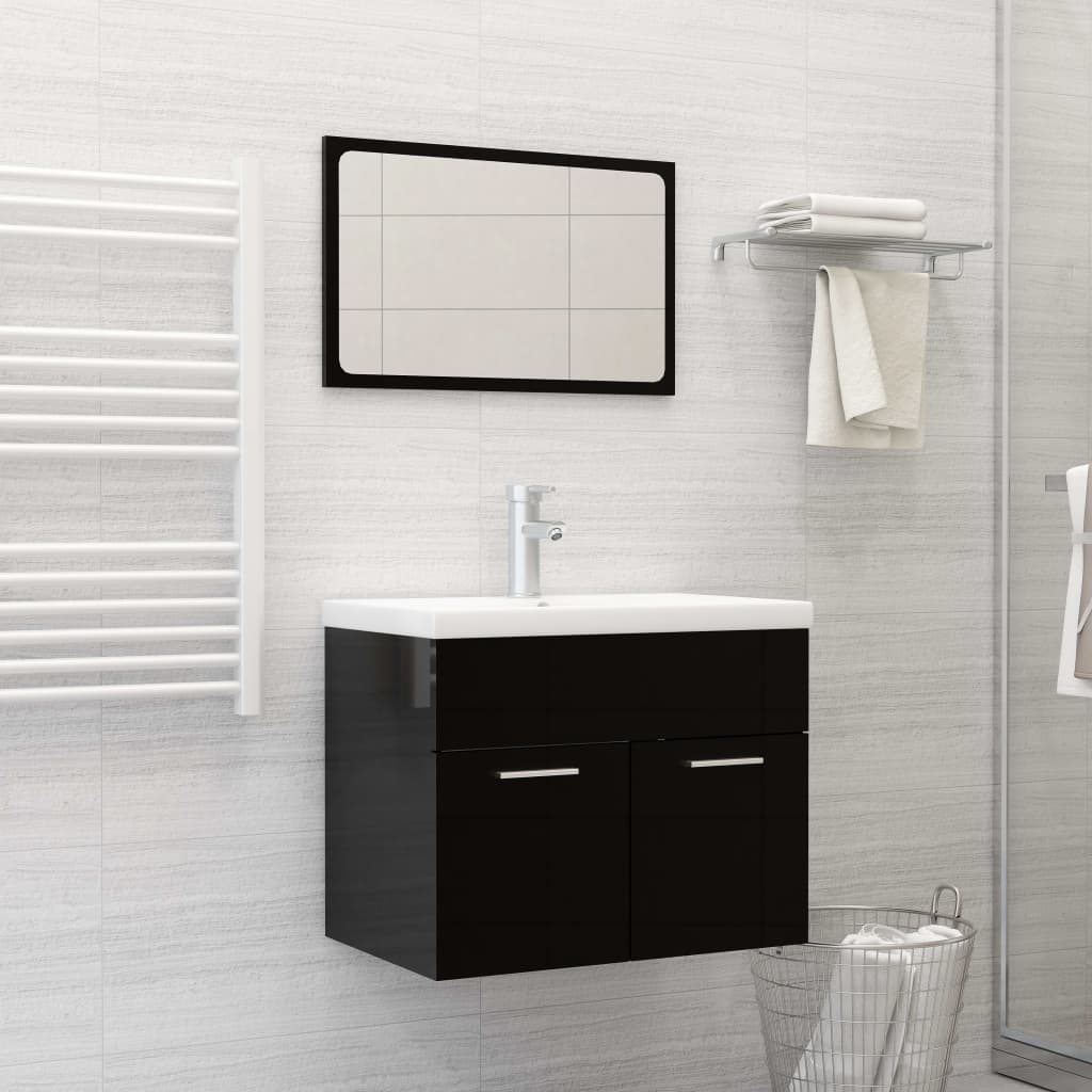 vidaXL Bathroom Furniture Set High Gloss Black Engineered Wood