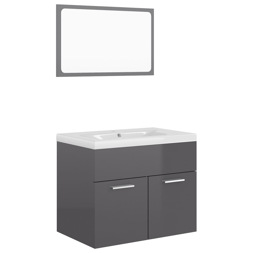 vidaXL Bathroom Furniture Set High Gloss Grey Engineered Wood