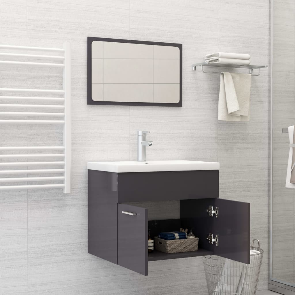 vidaXL Bathroom Furniture Set High Gloss Grey Engineered Wood