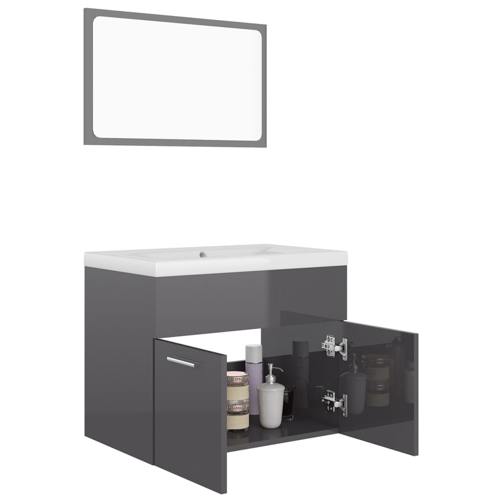 vidaXL Bathroom Furniture Set High Gloss Grey Engineered Wood