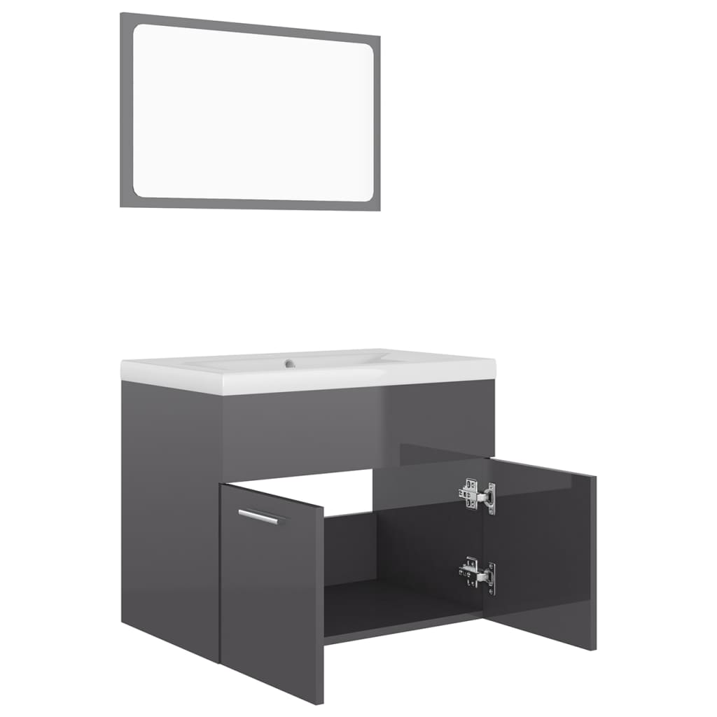 vidaXL Bathroom Furniture Set High Gloss Grey Engineered Wood