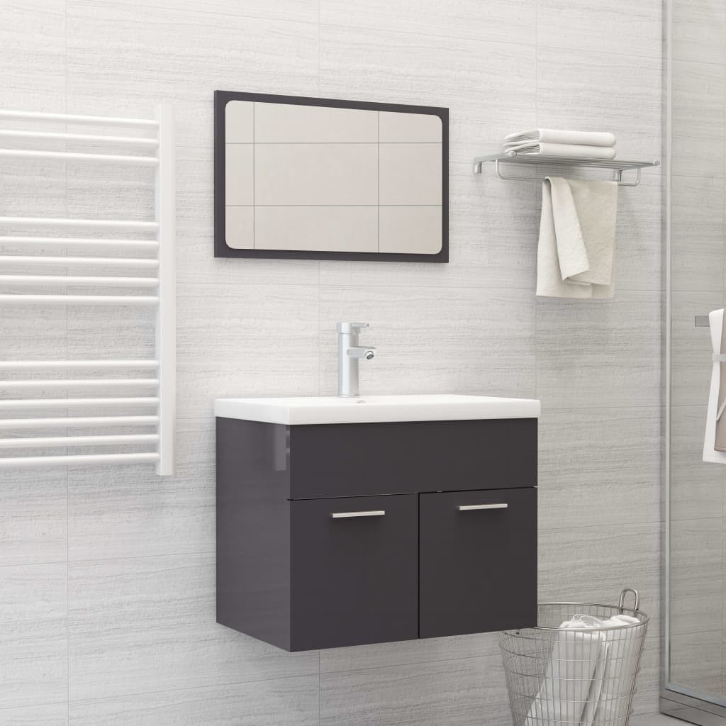 vidaXL Bathroom Furniture Set High Gloss Grey Engineered Wood