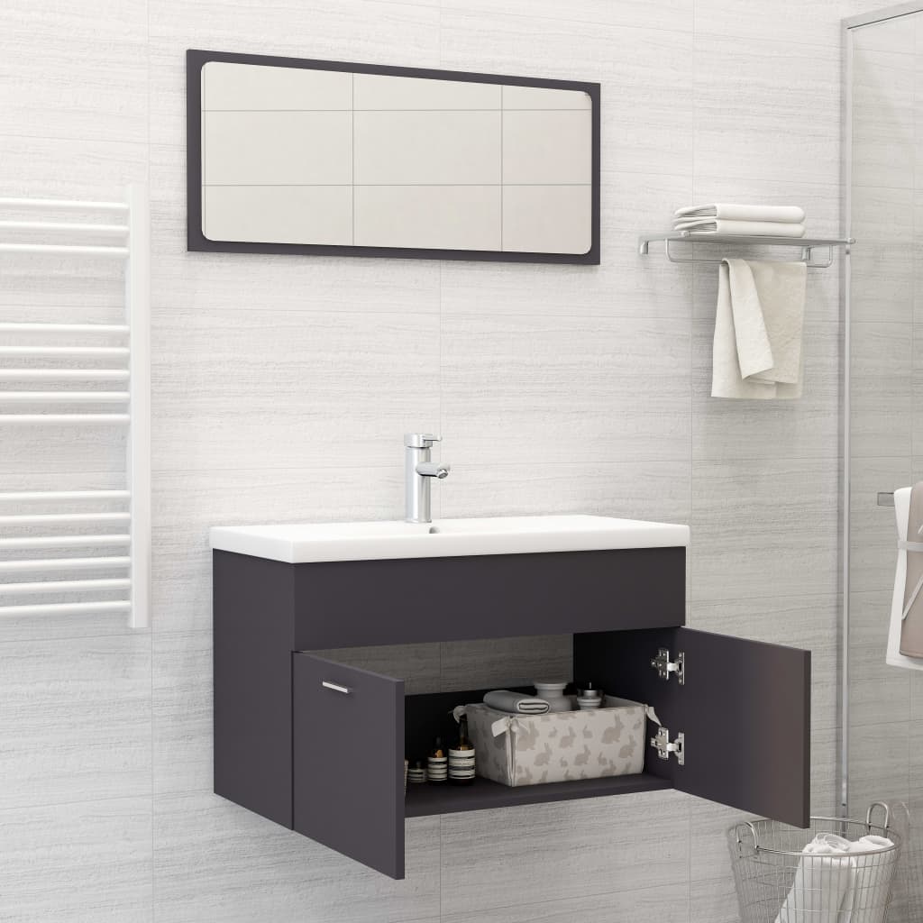 vidaXL Bathroom Furniture Set Grey Engineered Wood