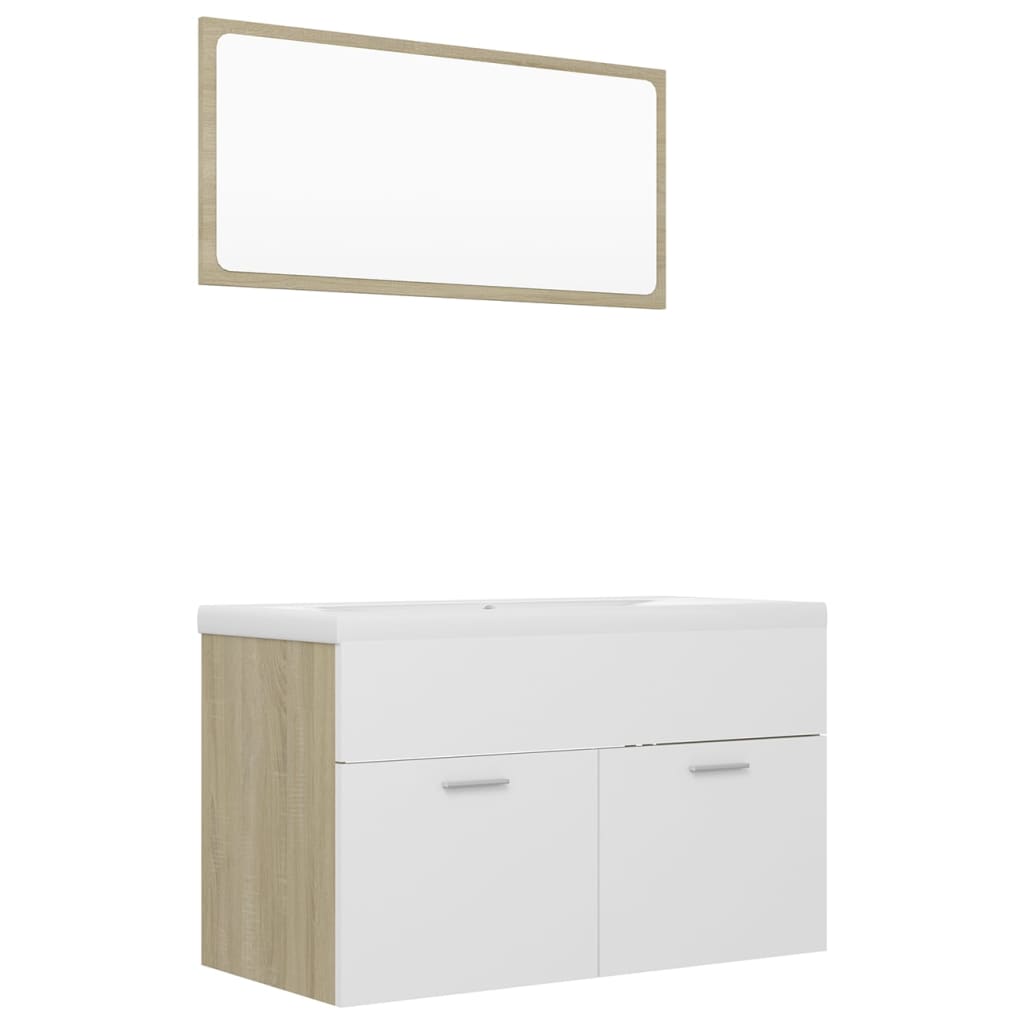 vidaXL Bathroom Furniture Set White and Sonoma Oak Engineered Wood