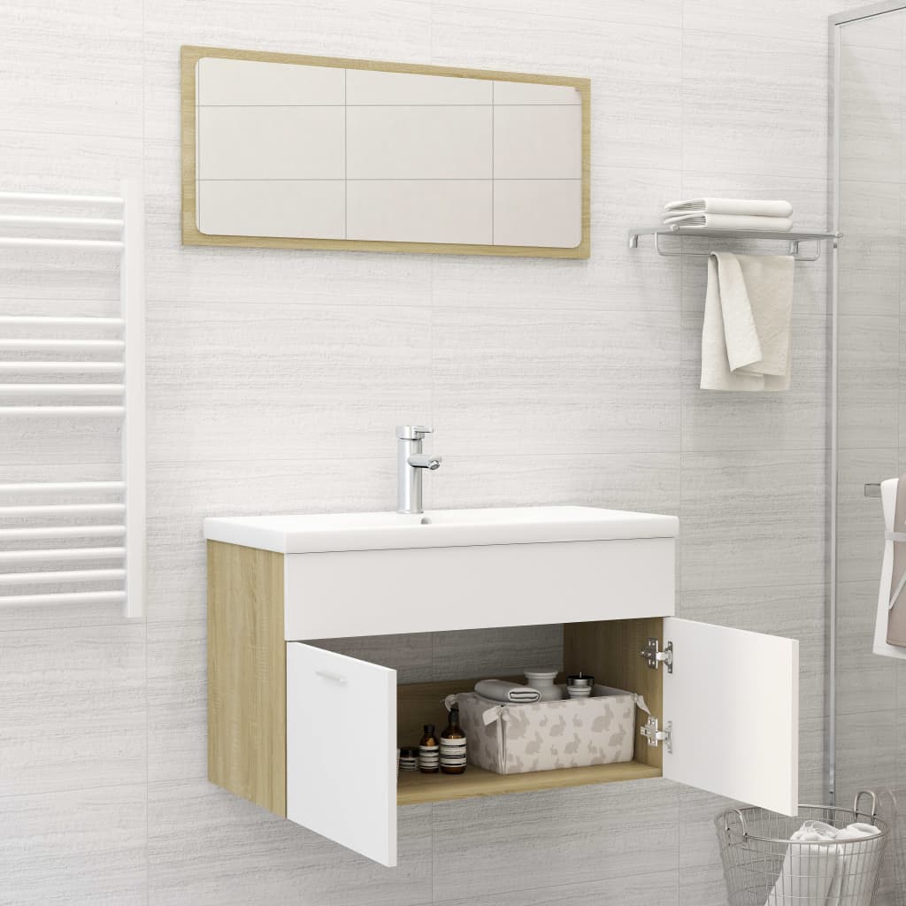 vidaXL Bathroom Furniture Set White and Sonoma Oak Engineered Wood