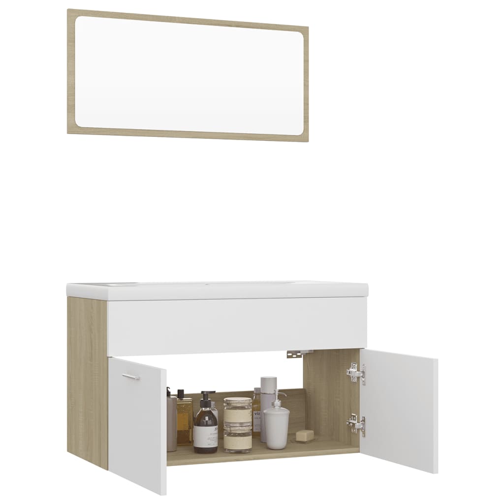 vidaXL Bathroom Furniture Set White and Sonoma Oak Engineered Wood