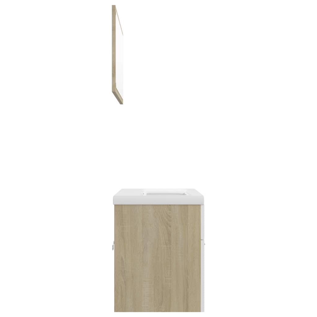 vidaXL Bathroom Furniture Set White and Sonoma Oak Engineered Wood