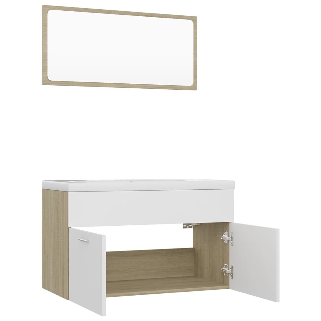 vidaXL Bathroom Furniture Set White and Sonoma Oak Engineered Wood