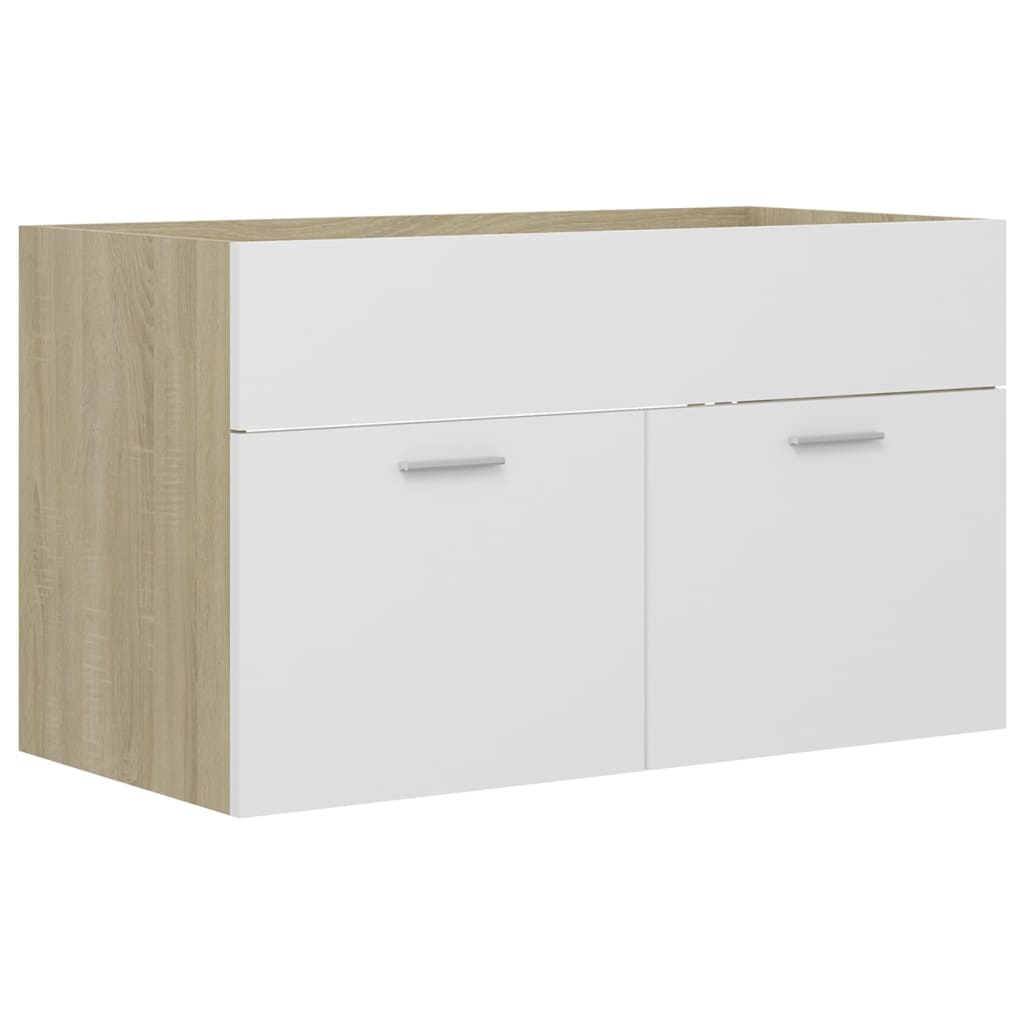 vidaXL Bathroom Furniture Set White and Sonoma Oak Engineered Wood