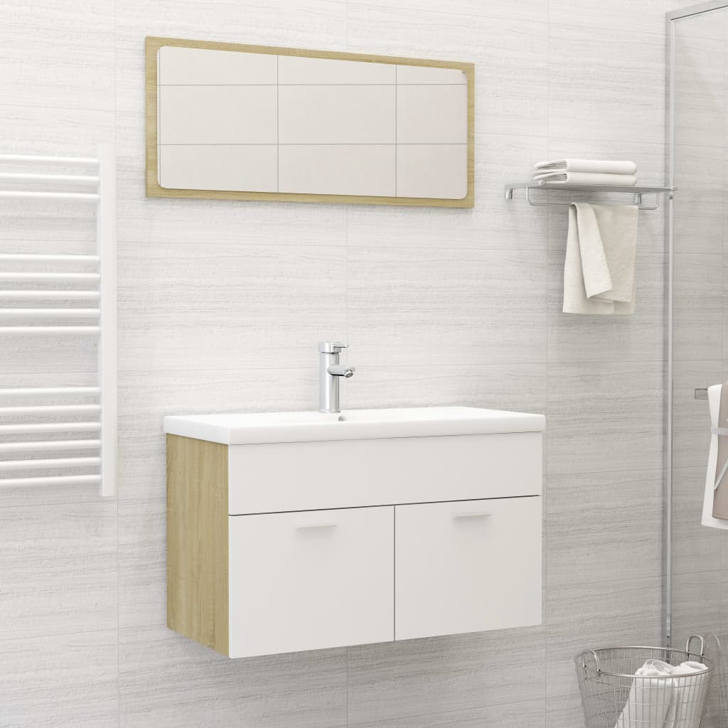 vidaXL Bathroom Furniture Set White and Sonoma Oak Engineered Wood