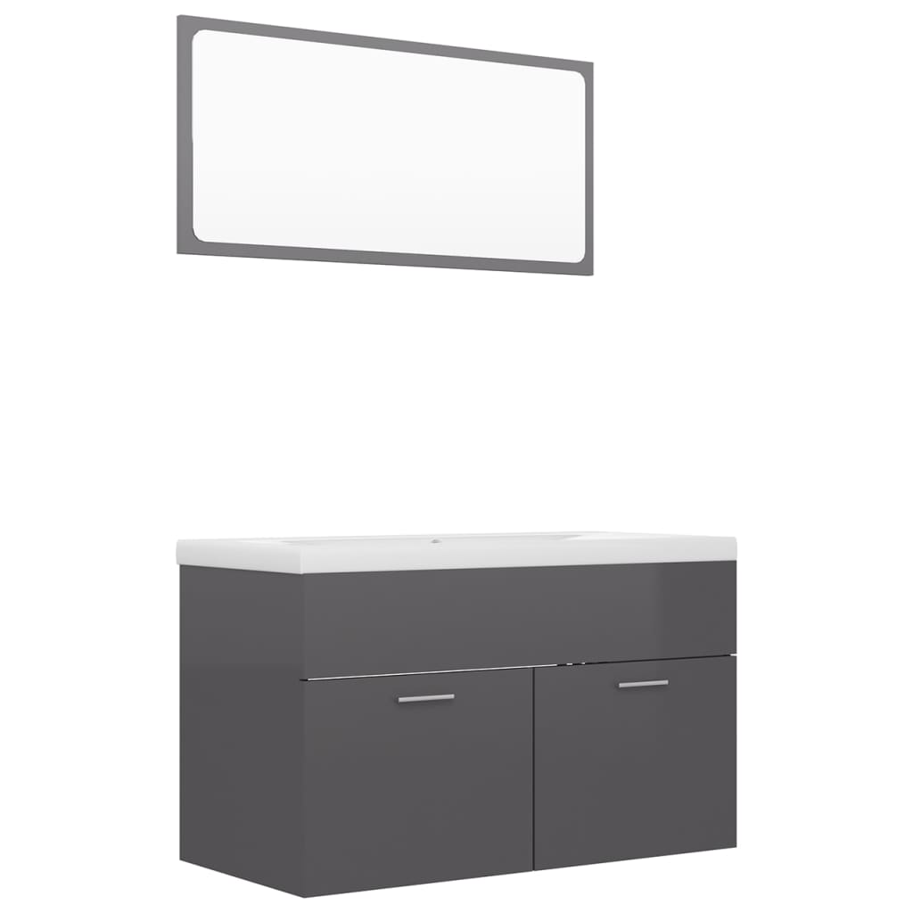 vidaXL Bathroom Furniture Set High Gloss Grey Engineered Wood