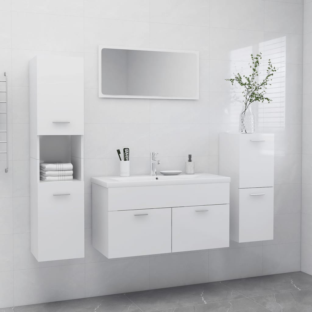 vidaXL Bathroom Furniture Set High Gloss White Engineered Wood