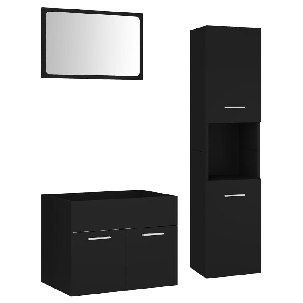 vidaXL Bathroom Furniture Set Black Engineered Wood