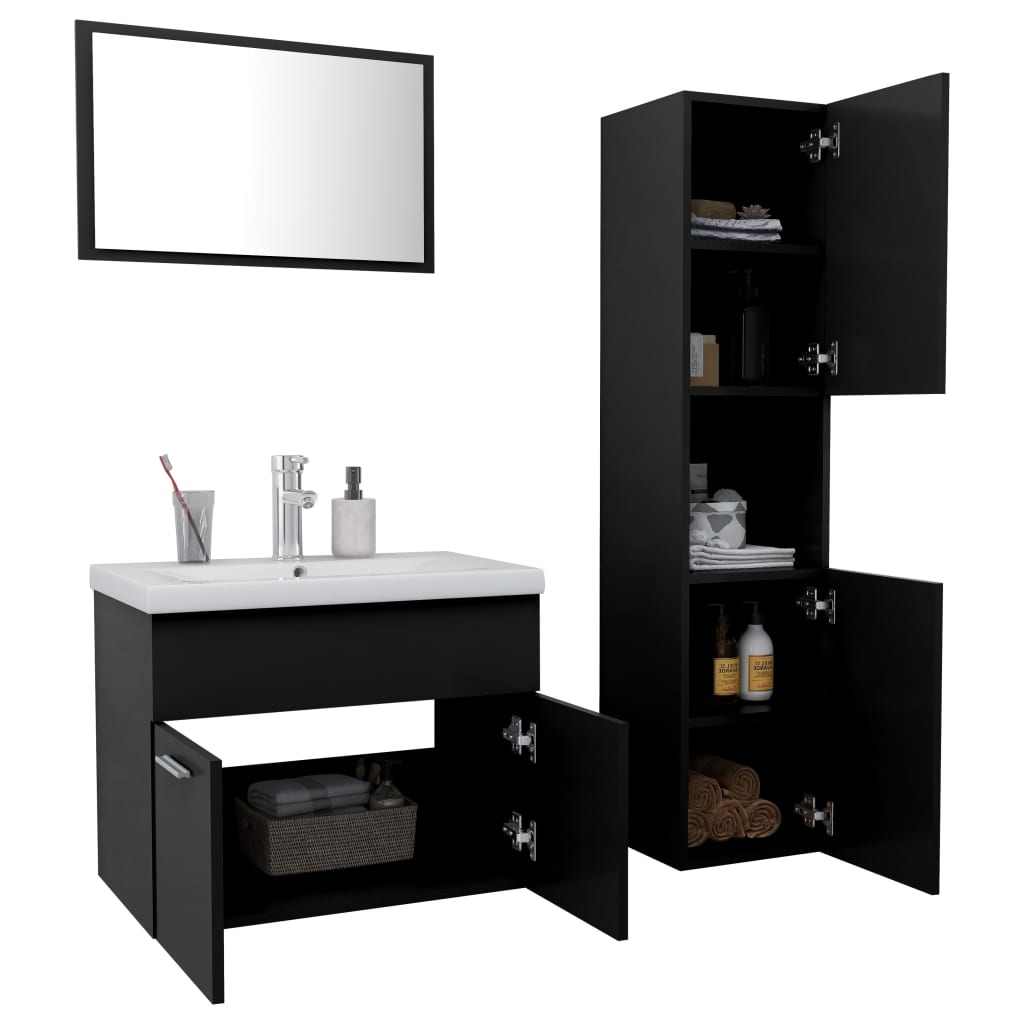 vidaXL Bathroom Furniture Set Black Engineered Wood