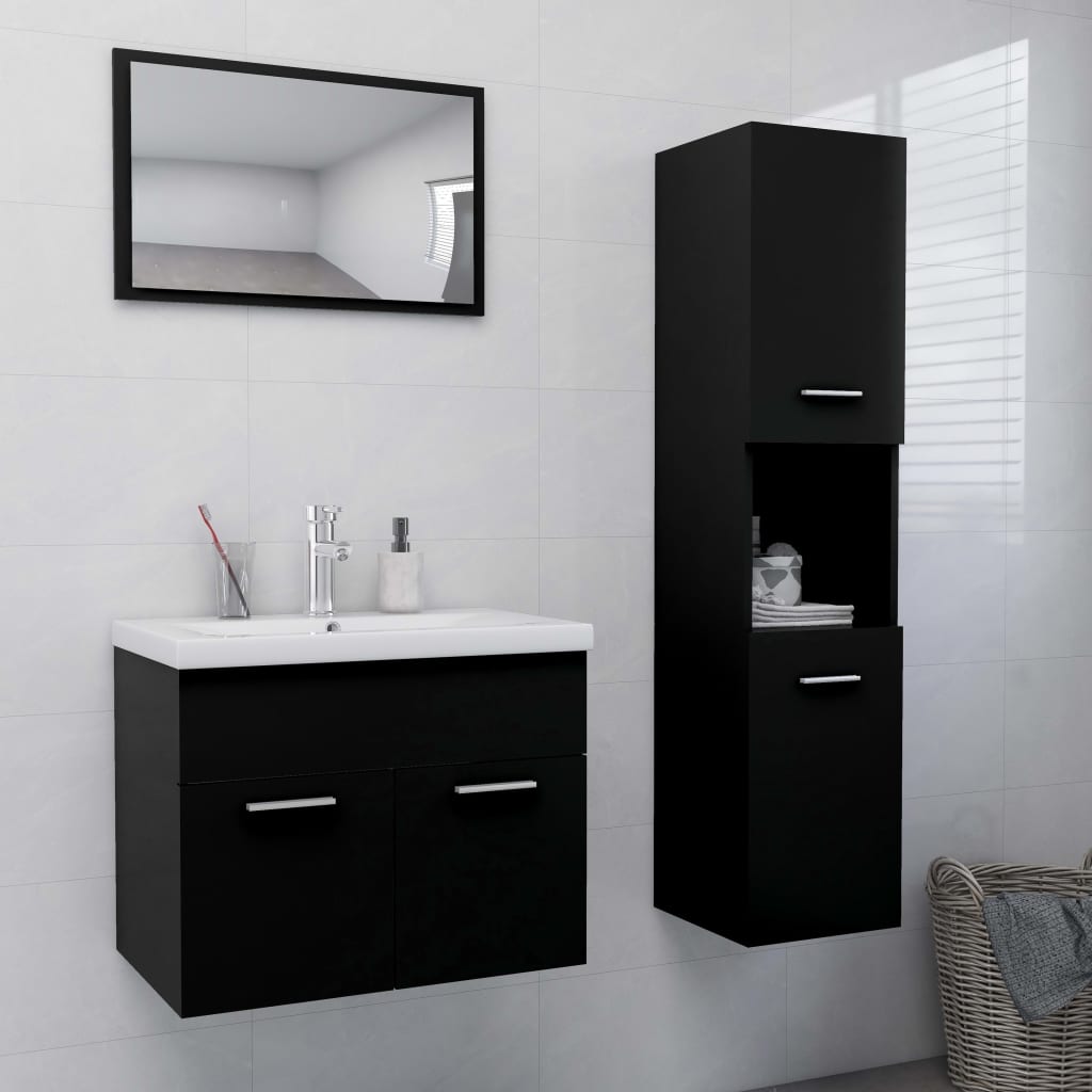 vidaXL Bathroom Furniture Set Black Engineered Wood