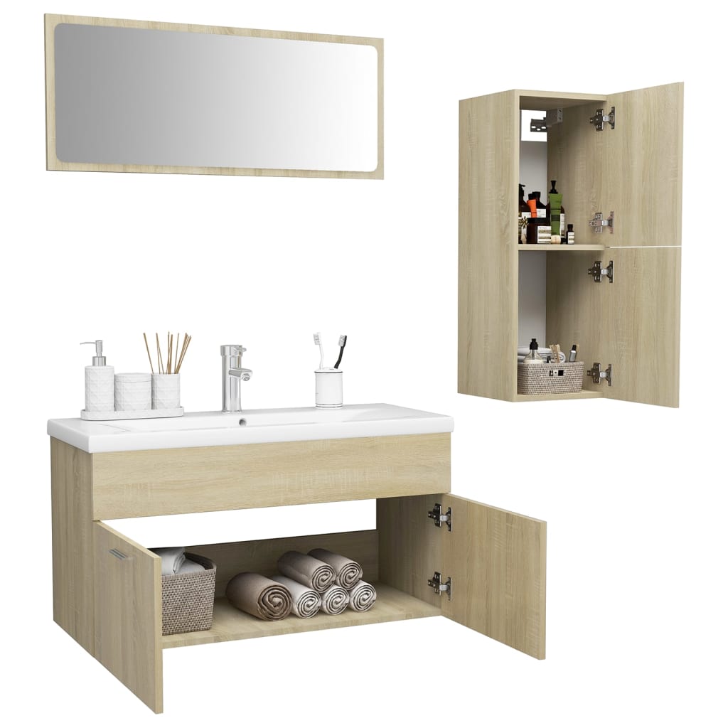 vidaXL Bathroom Furniture Set Sonoma Oak Engineered Wood